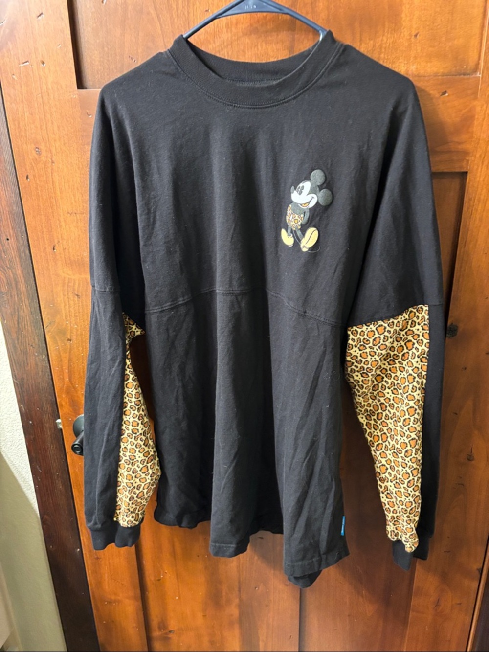 Adult Black Long-Sleeve Mickey Mouse Spirit Jersey with Leopard Print Sleeves